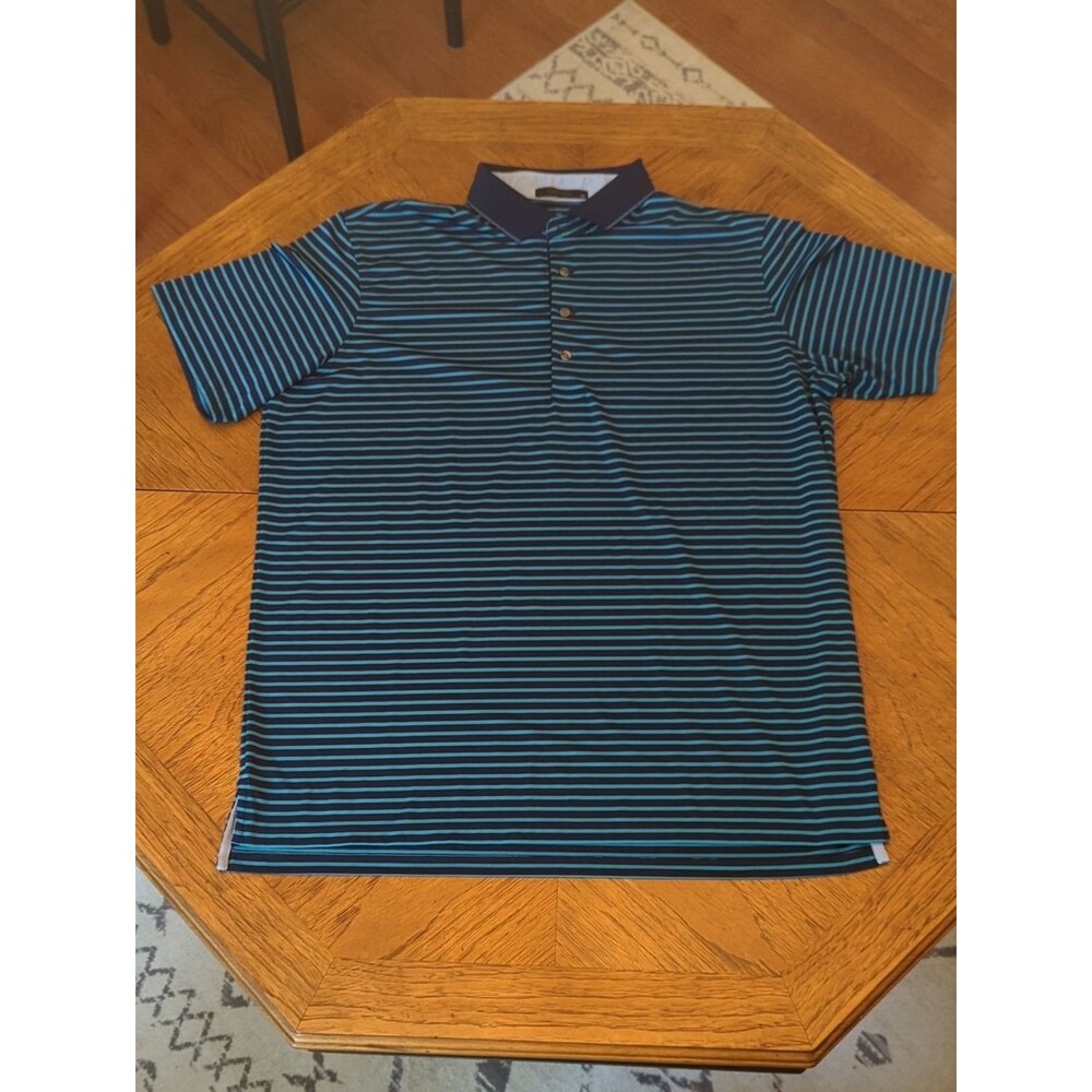 Greyson Navy & Light Blue Striped Golf Polo - Lightweight Performance Athlesiure